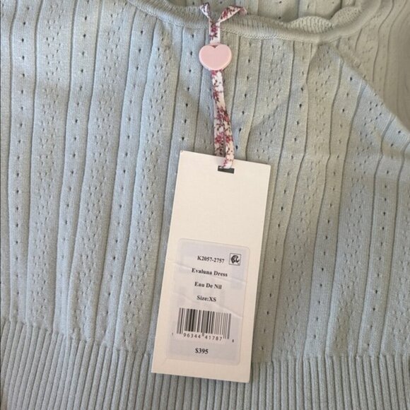 NWT LoveShackFancy Evaluna Stretch Pointelle Mini Dress Eau De Nil | size XS - Picture 7 of 13